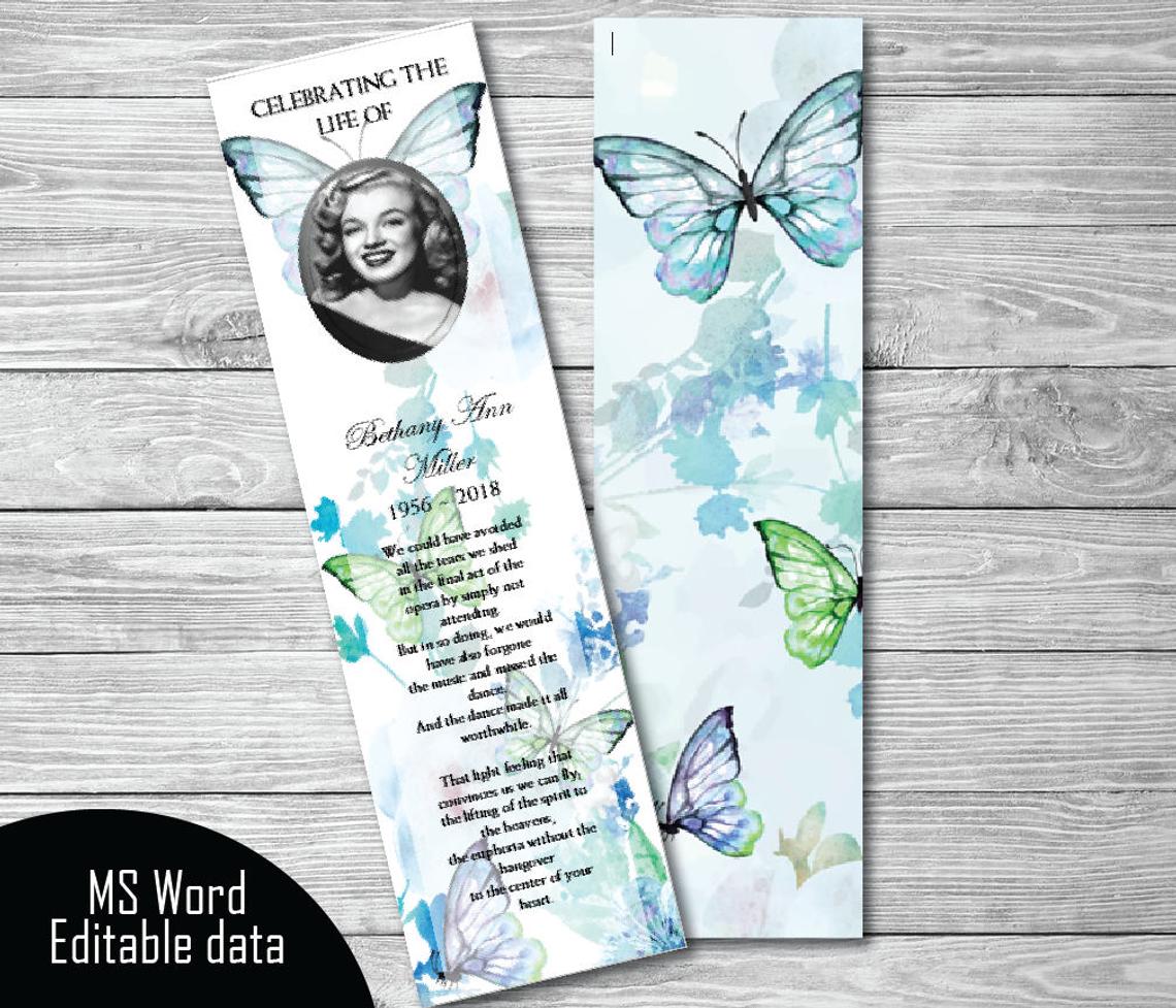 Microsoft Word Funeral Bookmark Template Memorial Keepsake Memorial 