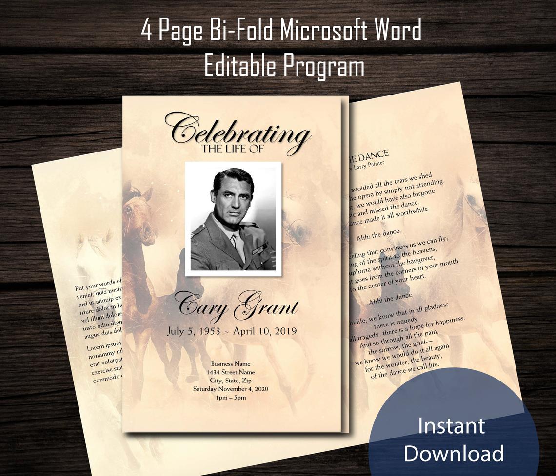 Horses Western Funeral Program Template Bi Fold Template Funeral Horses Western Funeral Program Template Bi Fold Template Funeral