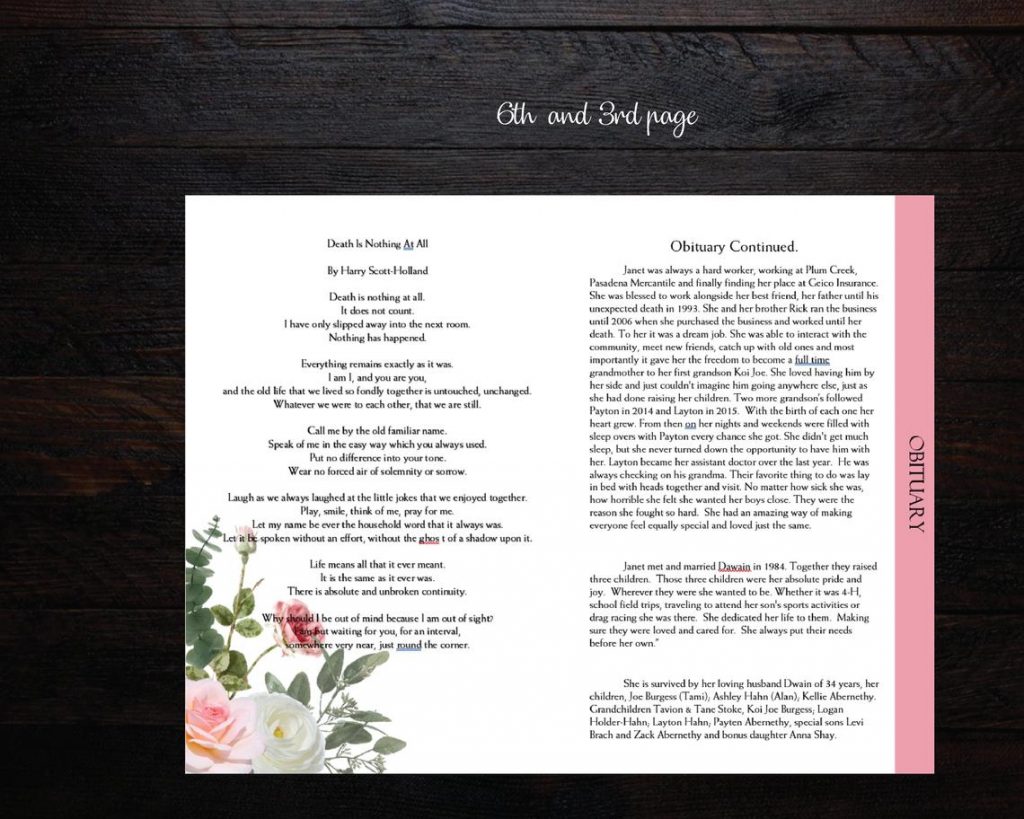 Pink Roses Funeral Program Template – 8 Page Graduated-Fold Template ...