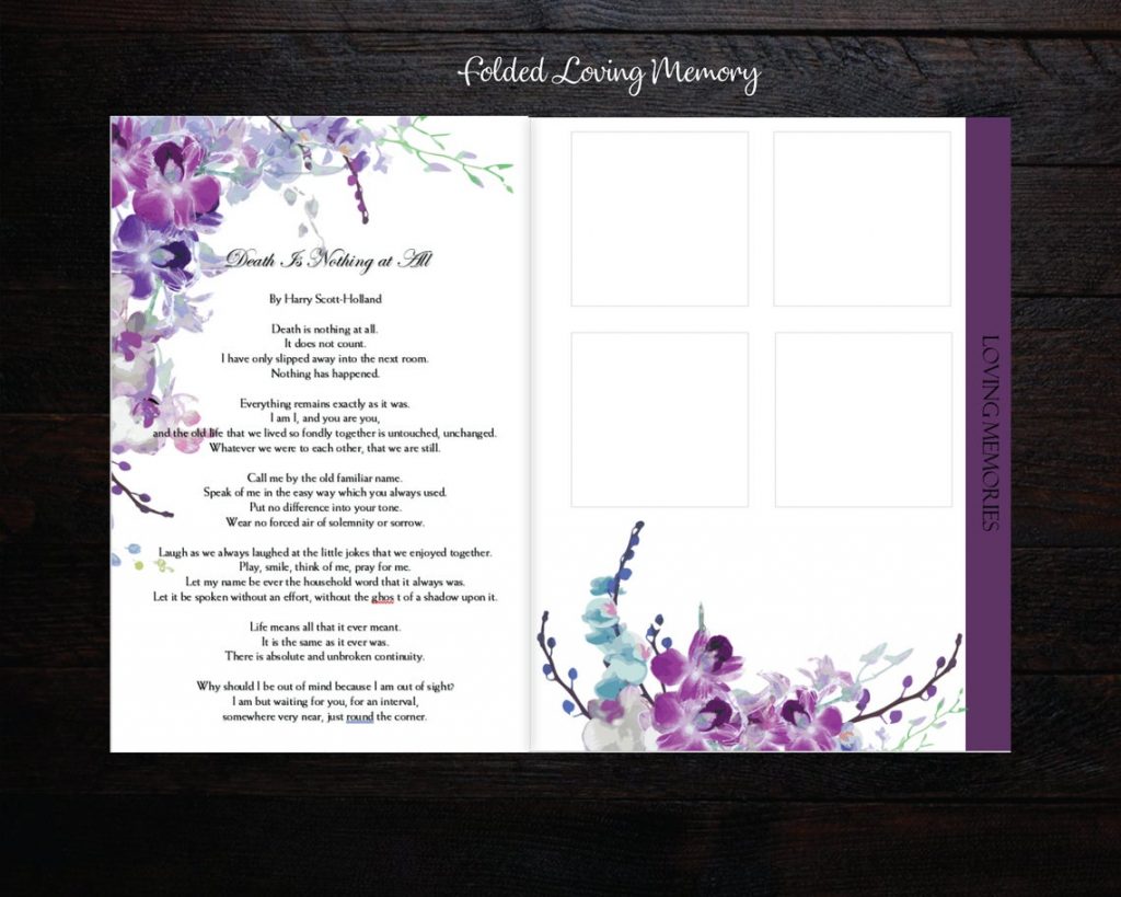 Purple Orchids Funeral Program Template 8 Page Graduated Fold