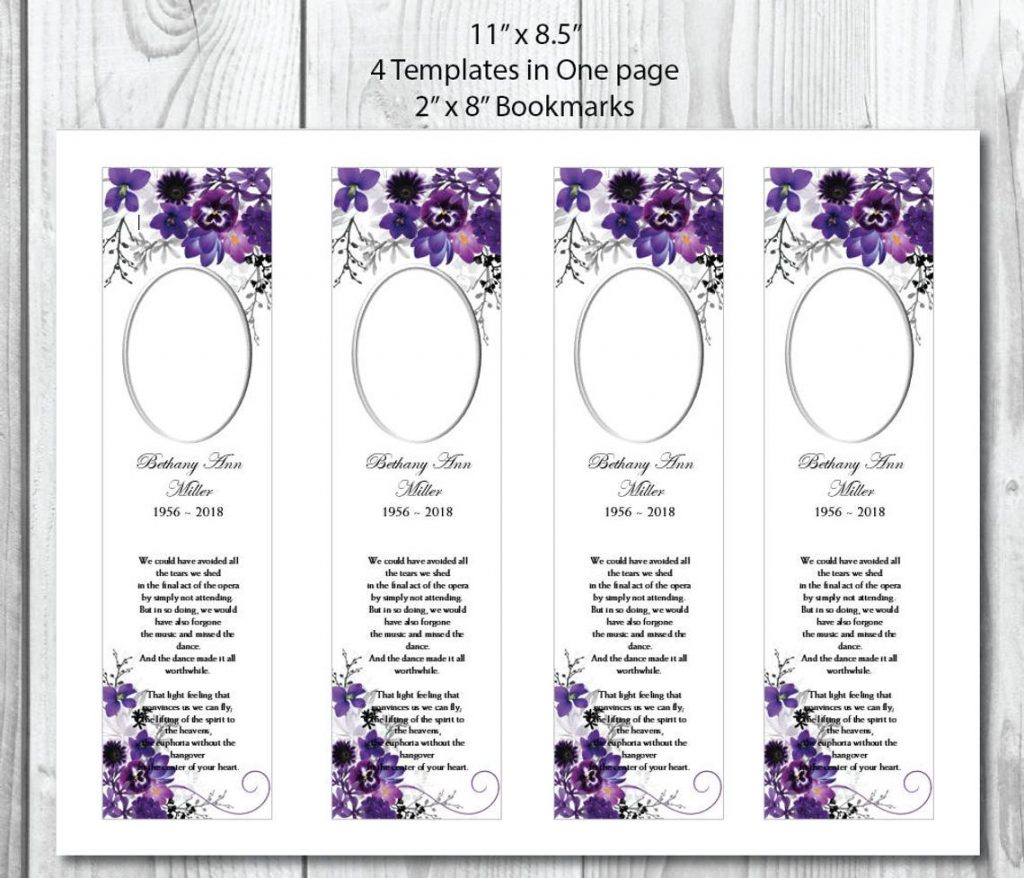 Violet Floral Funeral Bookmark Template 2″ x 8″ – Microsoft Word ...