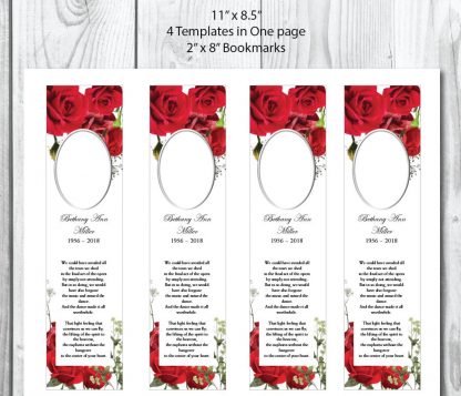 Red Roses Funeral Bookmark Template 2″ x 8″ – Microsoft Word Template ...