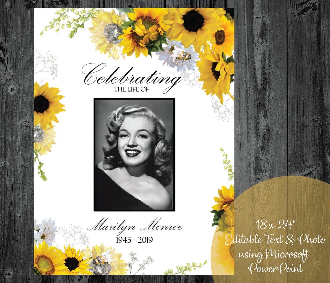 Sunflowers Funeral Poster 18" x 24"- Microsoft PowerPoint Template