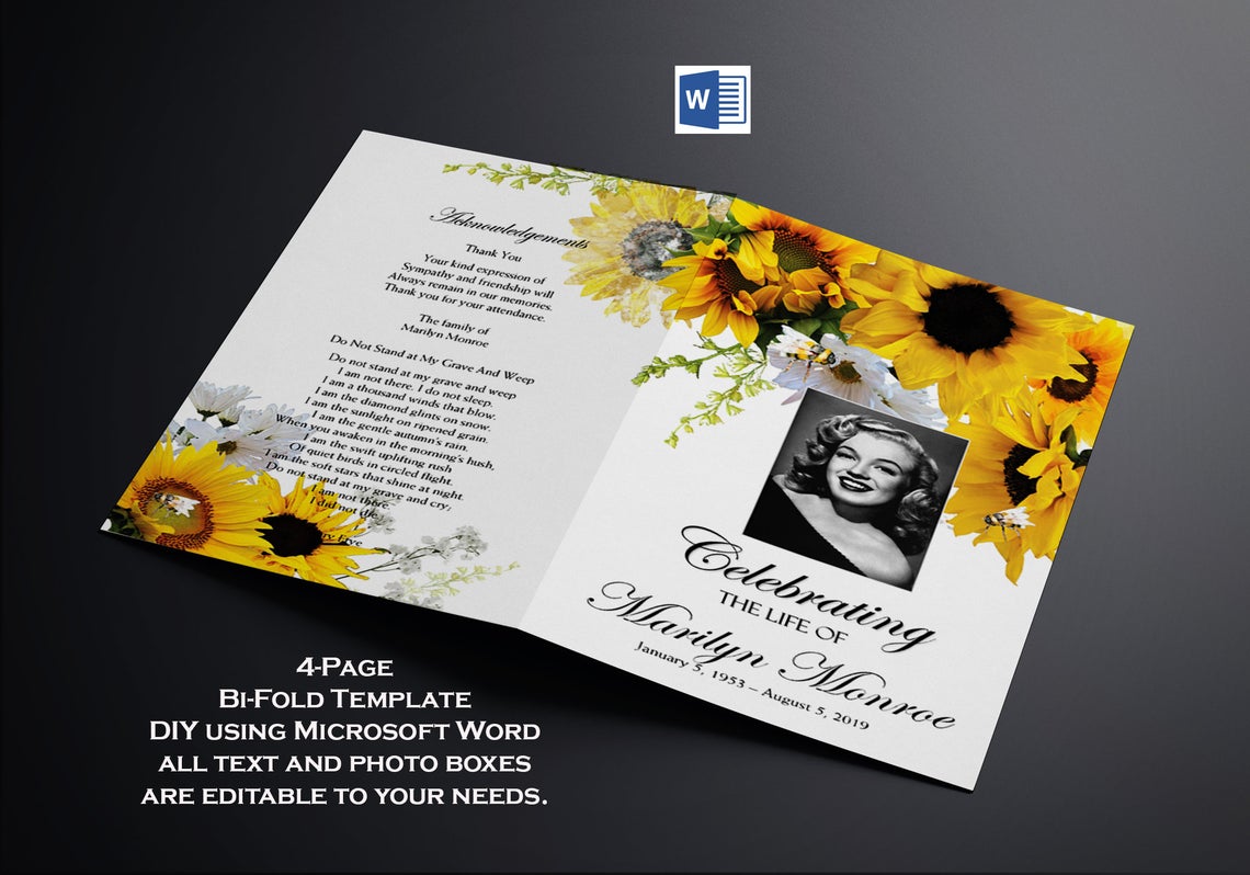 Sunflowers Funeral Program Template - Bi-Fold Template