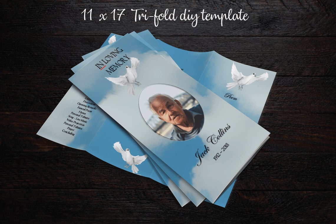 Blue Clouds Dove Ledger Trifold funeral template